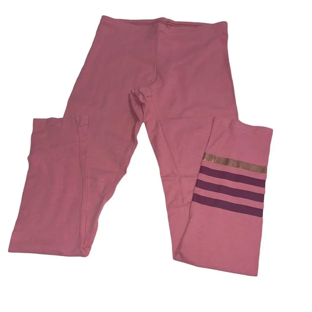 4/$25 - Old Navy Pink Leggings w/ Dark Pink & Gold Stripes on Leg‎ - L (10-12)